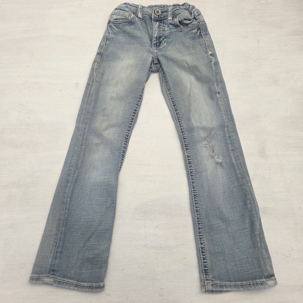 BKE Conner Straight Jeans Youth Size 8 Regular Buckle Distressed Light Blue